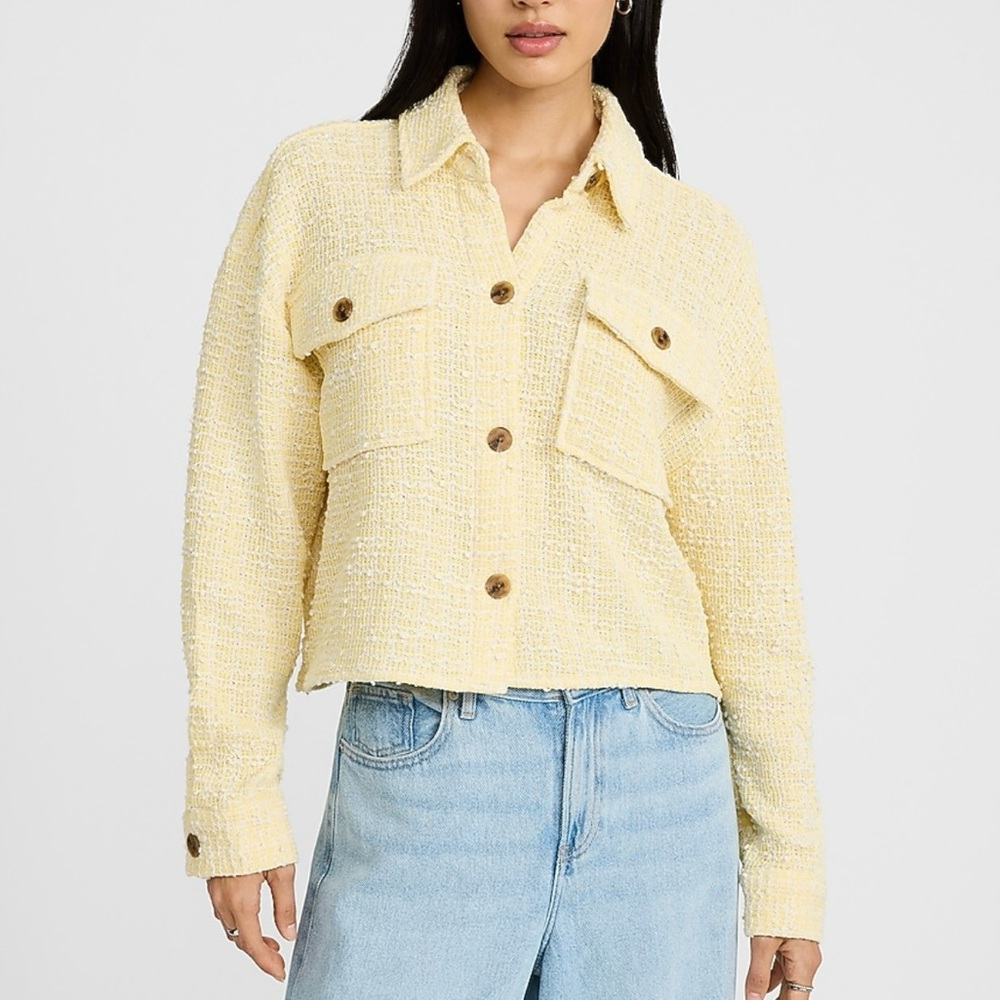 EXPRESS Boucle Double Pocket Cropped Shacket Pale Yellow NWT